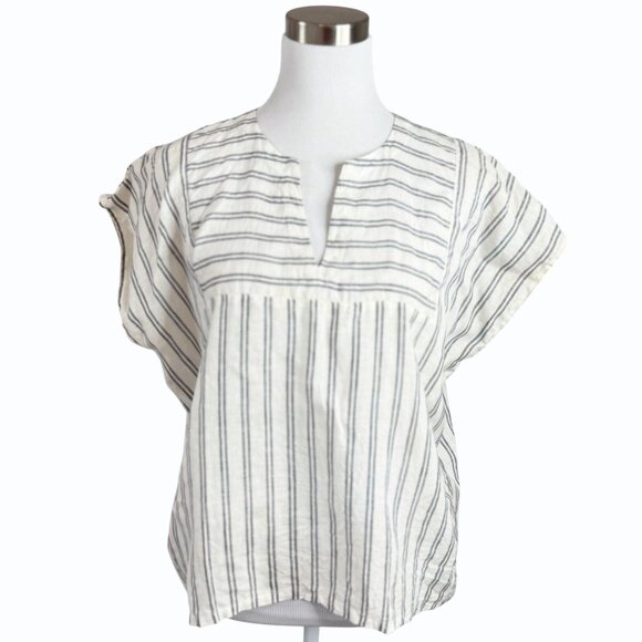 Pietsie Sayulita 100% Linen Top Womens M Striped White Boxy Lagenlook Beachy - Picture 2 of 11